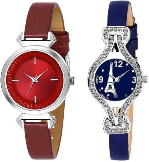 TRUE COLORS Analog Red and Blue Dial and Strap Wrist Watch for Girls (Pack of 2)