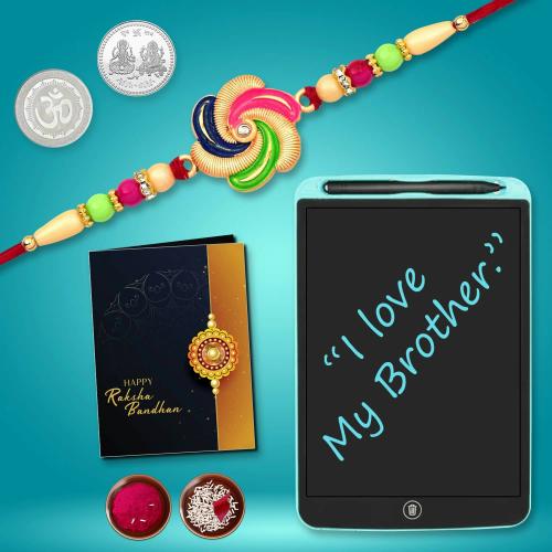 Deodap Multicolor Rakhi With Lcd Writing Pad, Roli Chawal, Pair Of