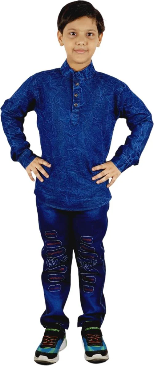 Ah Zeeshan Boys Blue Denim Shirt And Jeans (9 - 10 Years)