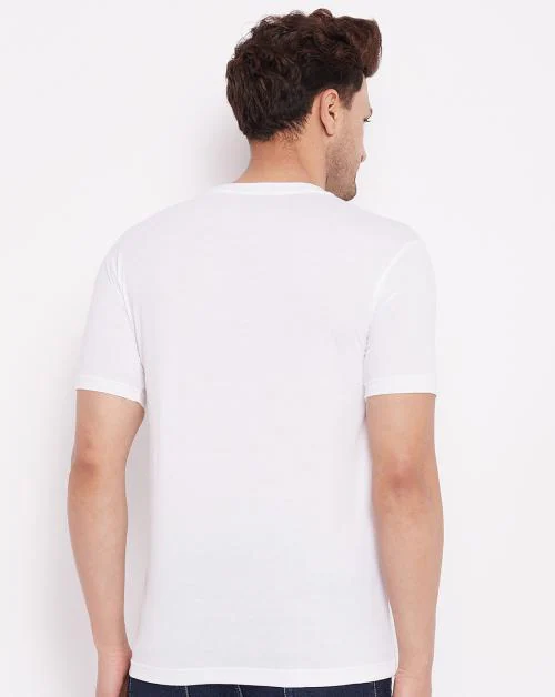 Lycos White Solid Cotton Single Round Neck T-Shirt