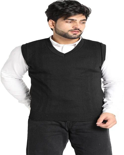 VENATORIA Striped V Neck Casual Men Black Sweater ()