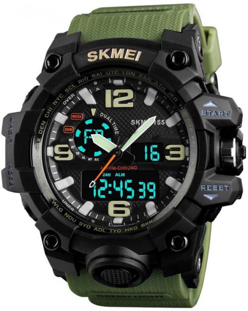 SKMEI Sports Green Black Dial PU Belt Premium Watch For Men