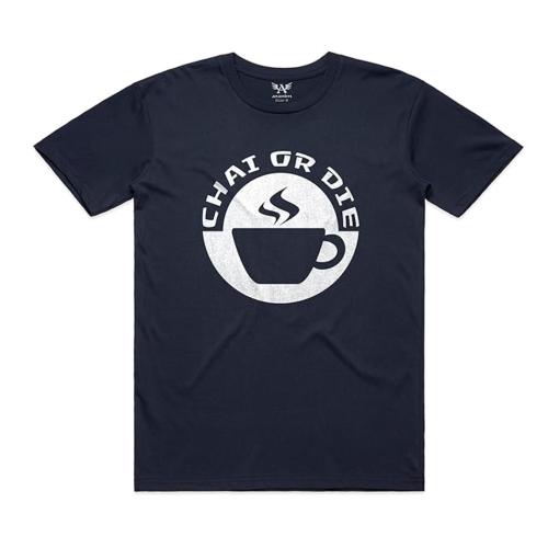 Aranim Navy Blue 'Chai or Die' Half Sleeve Round Neck Funny Quote and Graphic Printed Tea-Lover Funny Hindi Slogan T Shirt for Men and Women