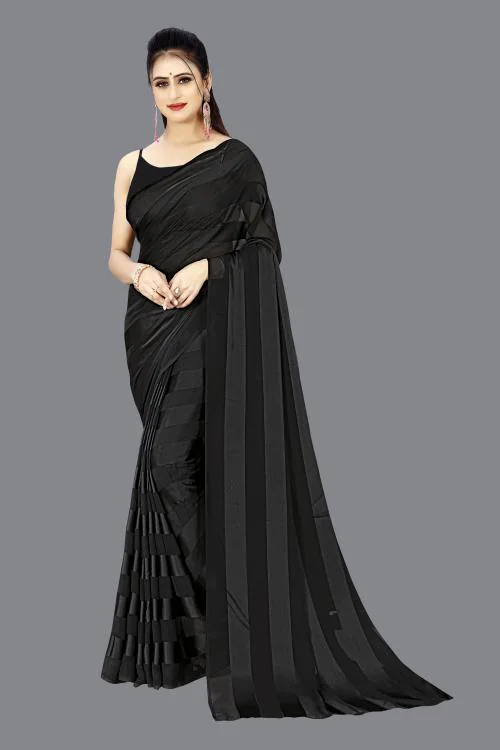 Kashvi Women Black Embellished Satin Single Saree Without Blouse Piece