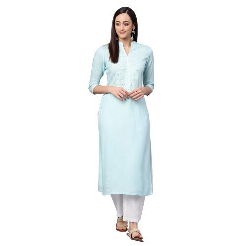 Idalia Sky Blue Embroidered Kurta With White Palazzo Pants