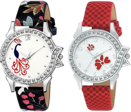 SPLAZOS Analog Red, White Dial Red Strap Wrist Watches for Girls (pack of 2)