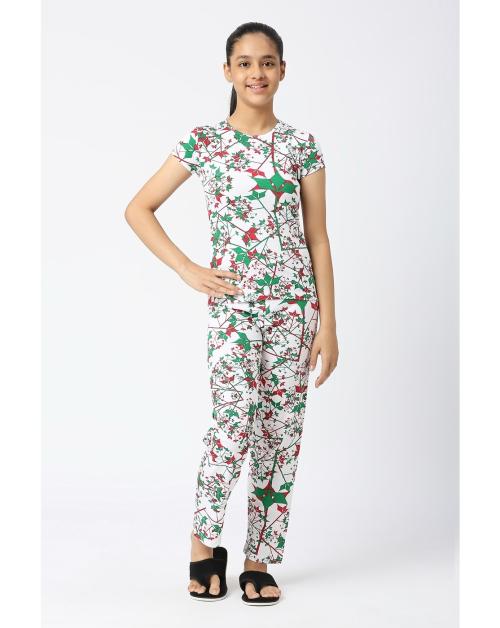 SINI MINI Round Neck With Half Sleeve Top & Pant BGreen Girls Casual Pack of 1 Night Suit Set