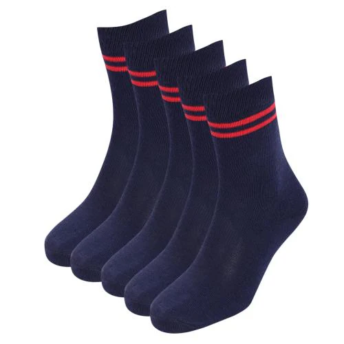 Bizala Navy Blue Color with Red Stripes Calf Length Cotton School Socks for Boys & Girls (Pack of 5 Pairs) 7-8Y