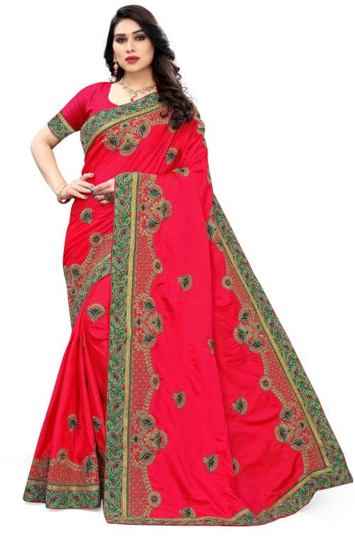 SERONA FABRICS Women's Sana Silk With Embroidery Work Party Wear Saree With Blouse Piece