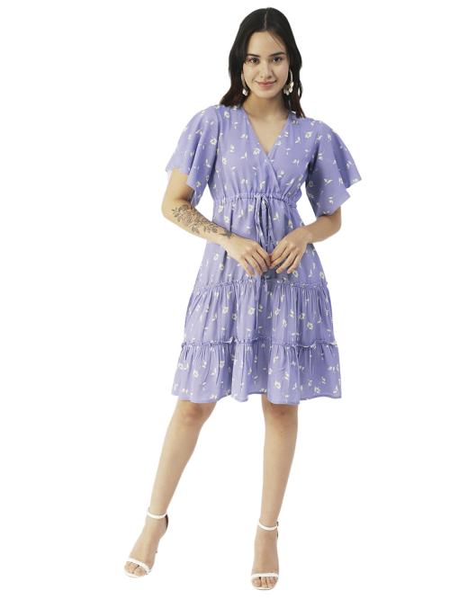 Moomaya Printed Wrap Style Dress, Knee-Length Summer Tiered Dress For Women