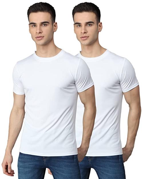 Latest Trending White Dot Net Fabric Casual and Sports T-Shirt for Men's and Unisex (Pack of 2)