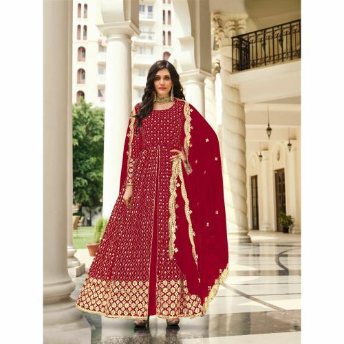 KREATAGHNA COLLECTION Women'sGeorgette 9mm Big Sequin Embroidery With Thread Work Finish ANARKALI Dress Material (Red)