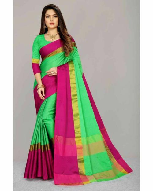 Saadhvi Women's Green Silk Printed Saree With Blouse(FL-13823, Free Size)