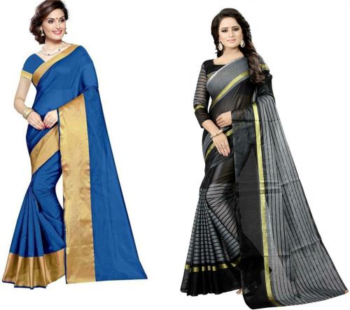 Vkaran Women Multicolor Geometric Cotton Silk Pack Of 2 Saree