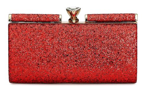 Tooba Handicraft Metallic Red Leatherite Women Designer Clutch Bag With Chain Strap
