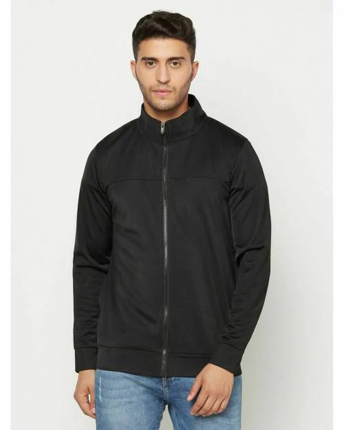 Glito Black Solid Stretchable Regular Fit Sports Wear Jacket/Upper For Men