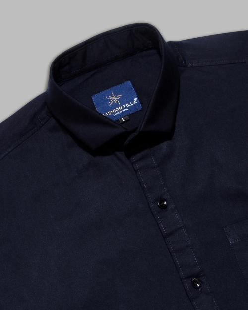 Jobber Plain Casual Blue Shirt with Black Button for Men | Premium Cotton Shirt | Full Sleeves Slim Fit | Buy Stylish Plain Shirt Online Long Lasting Fabric