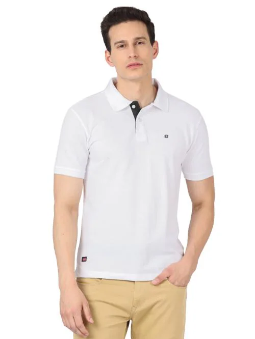 OTTO - White Plain Polo Collar T Shirt - ROCKLAND_WHITE Size XL
