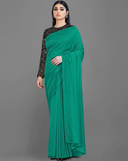 Tereza Women Light Blue Solid Solid Art Silk Saree