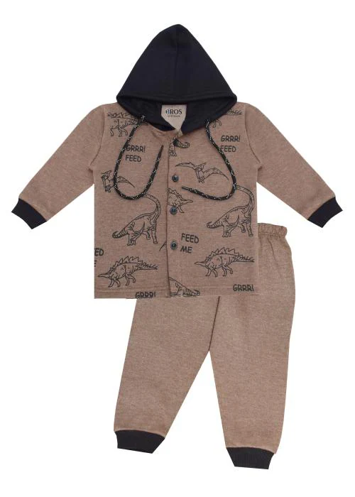 3BROS Kids'Cotton Sweatshirt Set | Tshirt and Pyjama Pant Warm Clothing Set for Winter, Brown 6-9 month