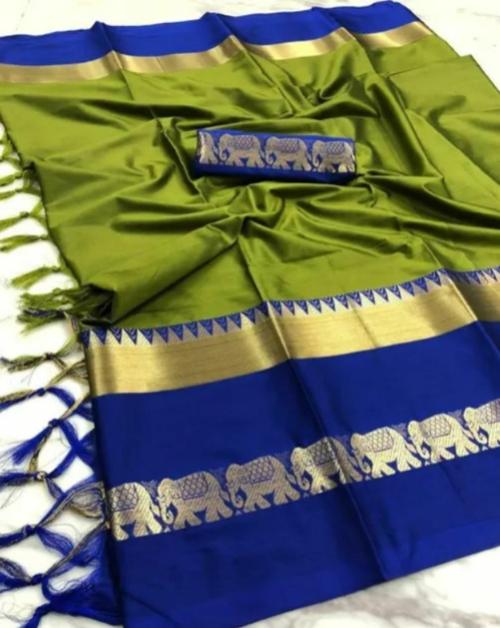 DEEP KIRAN FABRICS Women's Soft Cotton Silk Saree With Contrast Blouse Piece