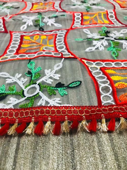 Miss Lady Fashion Women Multicolor Embroidered Net Dupatta - 2.5 m