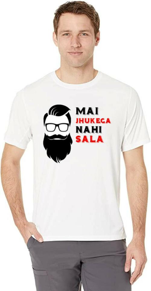 Estaban Men White Me Jhukega Nhi 68 Printed Cotton Blend T-Shirt (L)