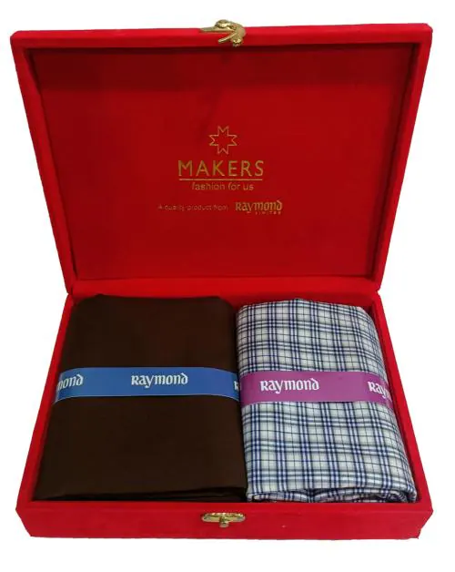 Raymond Men Silver Checkered Cotton Shirt & Trouser Fabric-(2.35 M-Shirt, 1.30 M-Pant)