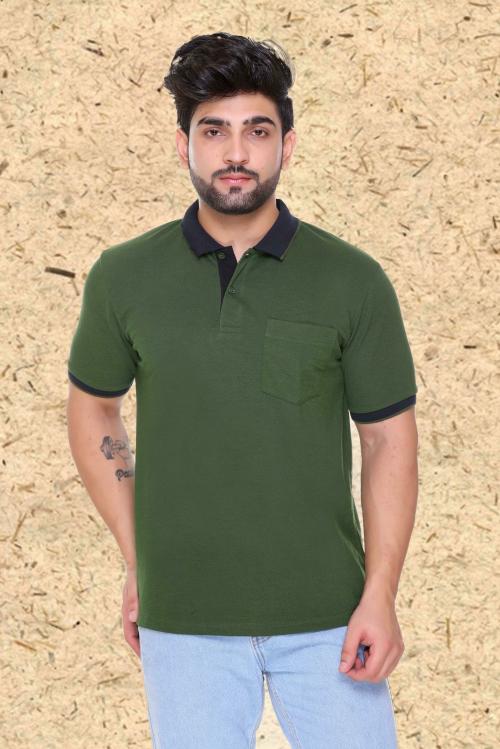 Topluck Dark Green Men Solid Cotton Blend Polo T-shirt