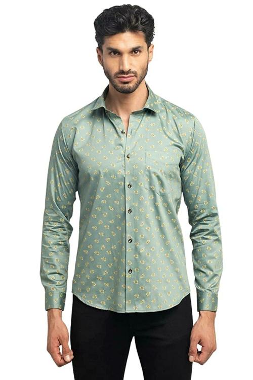 PURPLEMANGO THE FRUIT OF FASHION Men Pistachio Green Pure Cotton Casual Shirts (M)