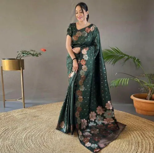 TRINITIFAB Saree | Sarees | Sari | Sadi | Saree For Women | Women Saree | Best Saree | Part Wear Saree | Traditional Saree | Silk Saree | Bridal Saree | Fancy Saree | Saree with Blouse | Wedding Saree Collection-(Green)