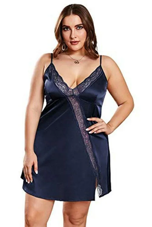 Plus Curvves Blue Plus Size Lace Trim Valentine Babydoll Dress - XL Size