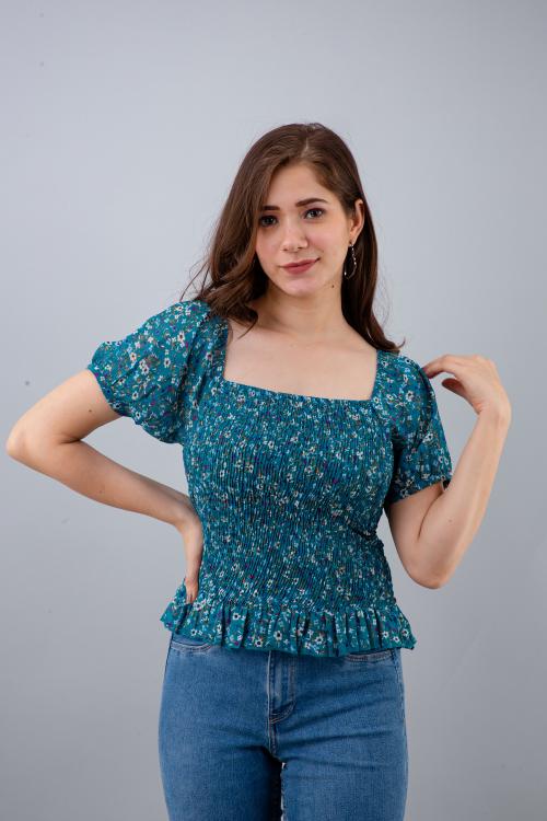Pretty Loving Thing Casual Latest Square Neck Top for Women Blue