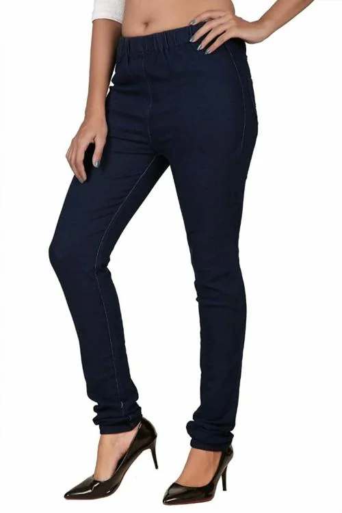FITWINGS Women's Skinny Fit Jegging I Slim Fit Denim Lycra Stretchable I Full-Length Jeggings Pants I Stylish Casual Pants I for Gym, Yoga, and Office & Homewear I Bottom wear for Girls & Women 42 Dark Blue