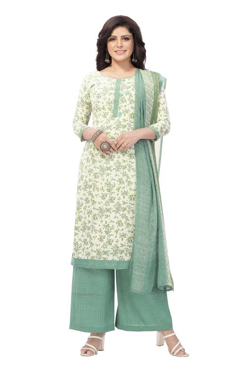 SHREE JEENMATA COLLECTION 3980 WHITE PATIYALA UNSTICHED DRESS MATERIAL