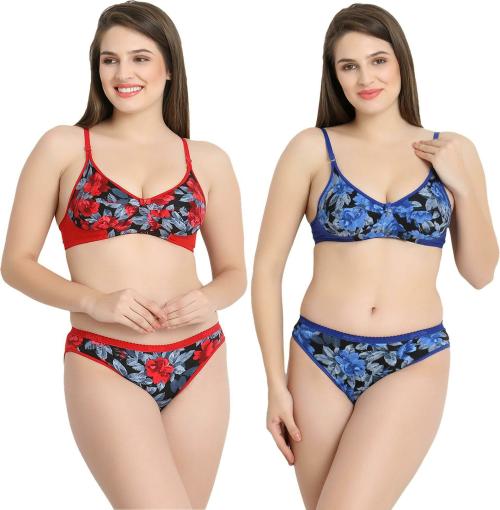 Tace Women Multicolor Floral Cotton Blend Pack of 2 Lingerie Sets
