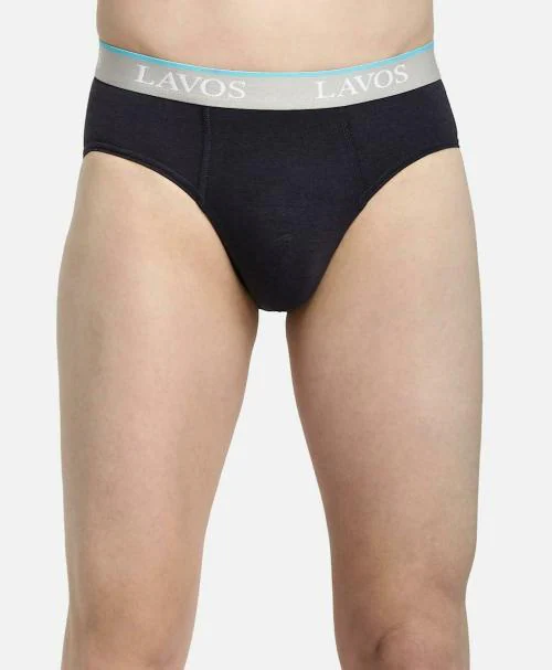 Lavos Men Dark Blue Bamboo Cotton and Lycra Brief Short Underwear, Large