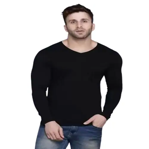 Buy TEEMEX MEN SOLID V NECK FULL SLEEVE COTTON BLEND TSHIRT Online at ...