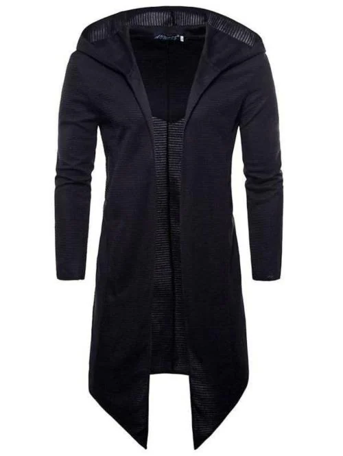 NEMO FASHION Men's Long Cape Cardigan Sweatshirt Hooded, Fashionable Men's Long Cape Hooded Cloak Cardigan Sweatshirt Jacket, Stylish Men's Hooded Cloak Cardigan Sweatshirt, Durable Men's Long Cape Cardigan (BLACK ) - L