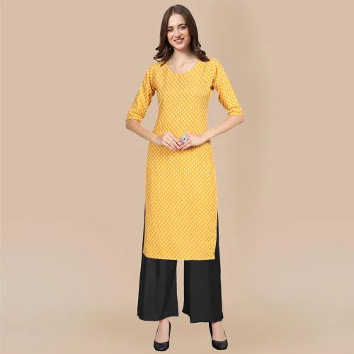 1 Stop Fashion Women's Yellow Color Kurta and Black Palazzo Set {530350-Black Palazzo_M}