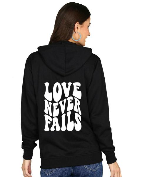 FALTU.CO Love Never Fails Back Printed Rich Cotton Winter Wear Hooded Sweatshirt for Women's & Girls Cotton, Casual, Lightweight, Fashionable, Trendy, Solid Women's Winter Hoodie