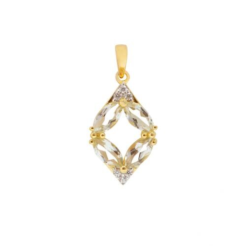 CHIVRI Whispering Leaves: Light Green Amethyst & Cubic Zircon Pendant