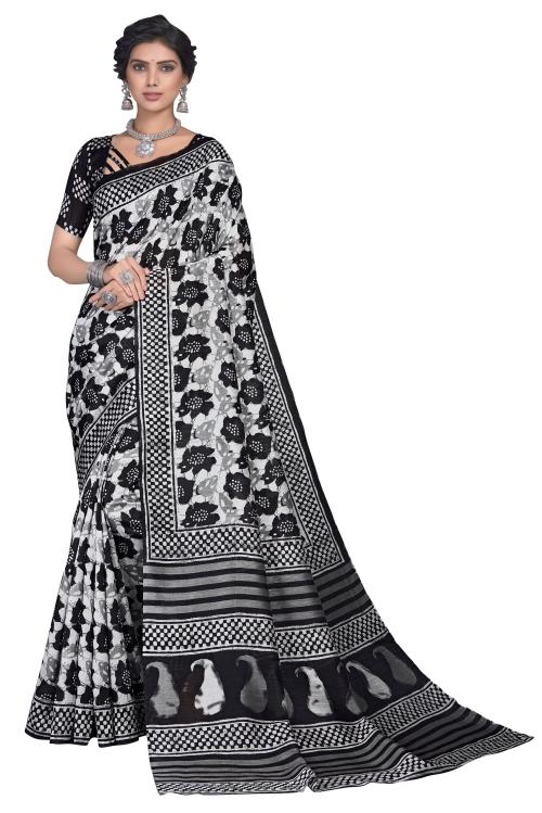 Sariya Printed Bhagalpuri Art Silk Saree (Black)