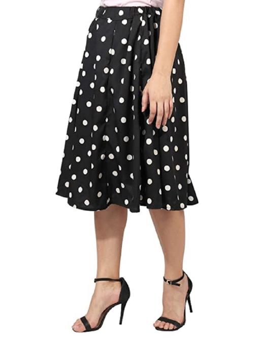 Hiya Women's Crepe Fabric Inner Belt Skirt with Black/White Polka Dot,Pack of 1 (Size:- sml to 3XL)