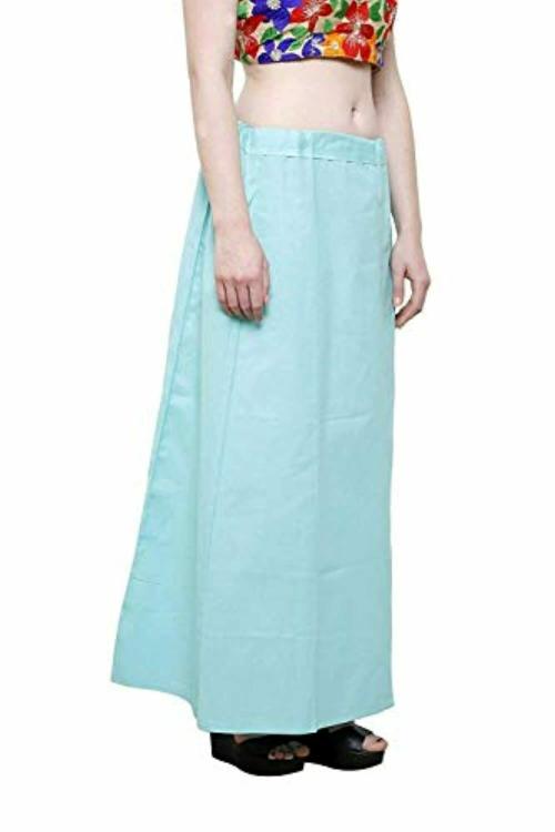 Garmend Women Aqua Blue Cotton Saree Petticoat