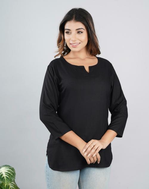 Bachuu Women Black Solid Rayon Top (M)