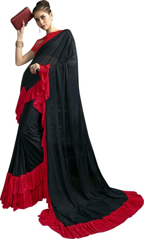 Sainoor Women Free Size Black Self Design Lycra Blend Saree