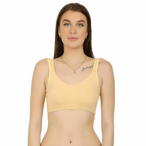 Bureaucrat Everyday Comfortable Wax Bra for Women - Slip-On Sports Bra for Girls - Antibacterial Quick Dry Fabric - Non-Padded and Wirefree T-Shirt Bra (Small, Nude)