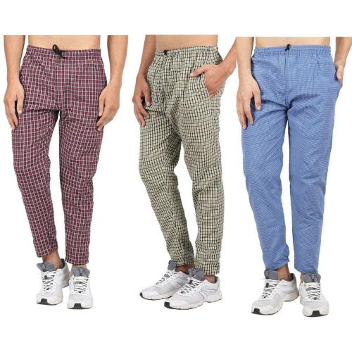 AWALA FASHION Men's Cotton Blend Checkered Pyjama (Pack of 3) (Payjama-P3-RBY-XXL_Red::Blue::Yellow_2XL)