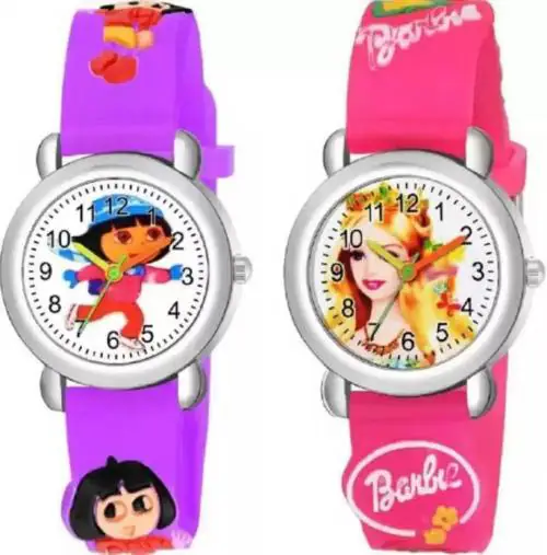 Qaliba Analog White, White Dial Purple Strap Watch For Boys And Girls (Pack Of 2)